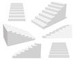 Creative vector illustration of 3d interior staircases, white stage set isolated on transparent background. Art design stairs steps collection. Abstract concept graphic business infographic element
