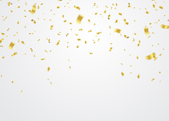 Wall Mural - Golden Confetti Falling On White Background. Vector Illustration