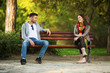 Young couple in park flirting