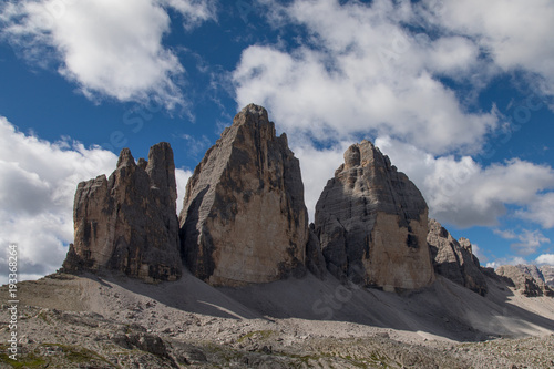 Plakat Tre Cime di Lavaredo (Three Peaks) w Sexten Dolomitach we Włoszech