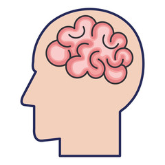 Sticker - brain storming with head profile vector illustration design