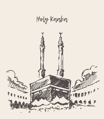 Wall Mural - Holy Kaaba Mecca Saudi Arabia muslim drawn sketch