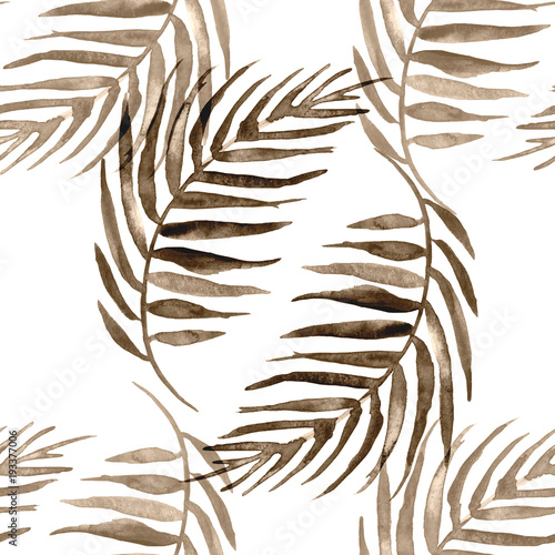 Watercolor Seamless Background Monochrome Watercolor Palm Leaf Background Sepia Brown Leaves Silhouette Floral Pattern On A White Background Tropical Palm Leaf Buy This Stock Illustration And Explore Similar Illustrations At Adobe