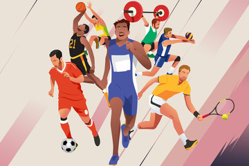 athletes in different sports poster illustration
