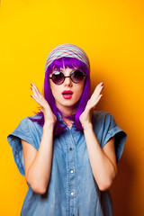 Sticker - Young girl with purple hair and sunglasses