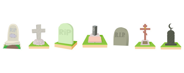 Wall Mural - Grave icon set, cartoon style