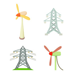 Electrical tower icon set, cartoon style