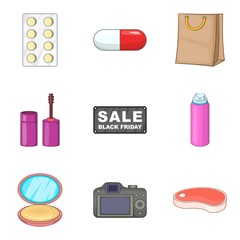Wall Mural - Shopping product icons set, cartoon style