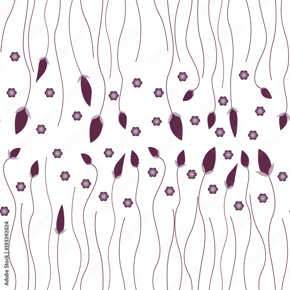Abstract seamless pattern on white background with petals, stems and ...