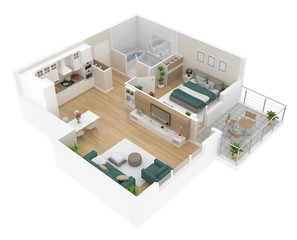 Wall Mural - Floor plan top view. Apartment interior isolated on white background. 3D render