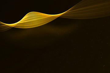 Wall Mural - abstract 3D rendering frame digital glitter sparks golden particles with wave shape flowing on gold background, new technology concept