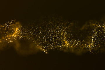 christmas digital glitter sparks golden particles bokeh flowing on gold background, holiday xmas festive happy new year event