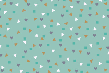 Wall Mural - Abstract background with triangle, square and heart shape on pastel blue background with copy space by hand drawn illustration. Concept to present cute and beautiful wallpaper in minimal style.