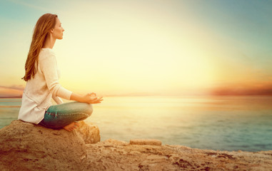 Poster - yoga at sunset on beach