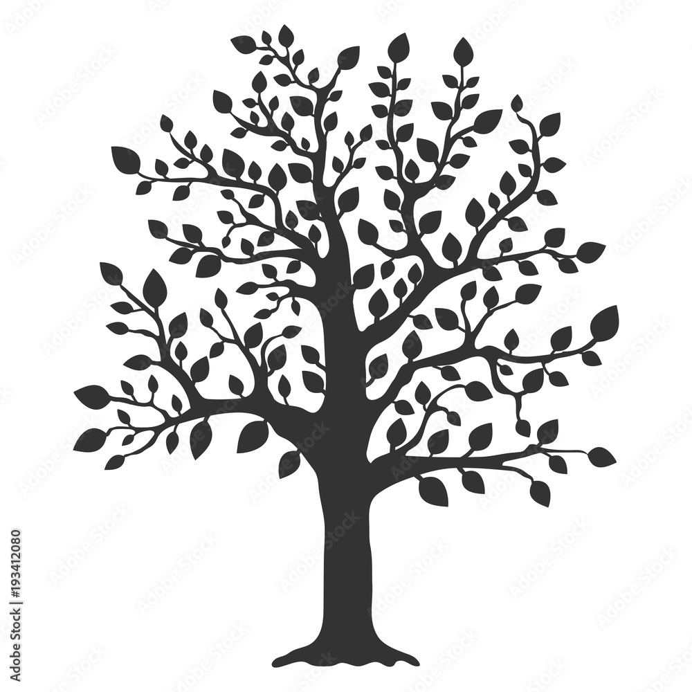 Tree icon. Flat vector illustration in black on white background. Stock ...