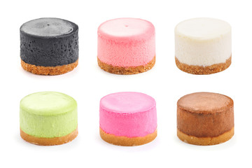 Set of color round cheesecakes. white isolated background