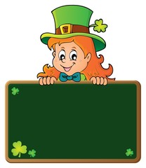 Canvas Print - Leprechaun girl holding greenboard 1