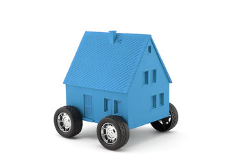 Poster - Blue house on wheels isolated on white with clipping path