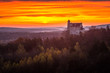 Sunrise over the castle in Bobolice, Silesia, Poland