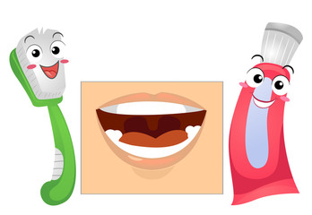 Wall Mural - Mascot Tooth Brush Paste Mouth Illustration