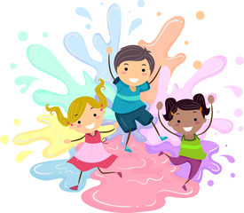 Poster - Stickman Kids Paint Splat Jump Illustration