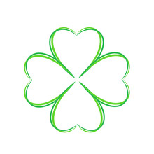 Four Leaf Green Clover Ahnd Draw. Lucky Quatrefoil. Good Luck Symbol. Decoration For Greeting Cards, Patches, Prints For Clothes, Emblems
