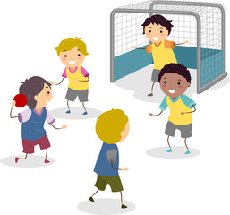 Poster - Stickman Kids Boys Handball Illustration