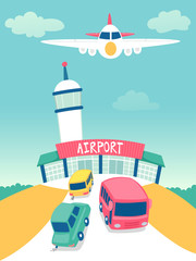 Poster - Airport Airplane Car Scene Illustration