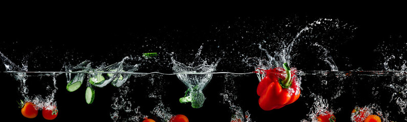 Wall Mural - group of vegetables in water splash