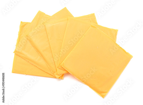 processed sliced cheese isolated on white Fotobehang