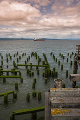 Large boat in bay 