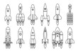Lineart space rocket start up launch symbol innovation development technology design icons set template vector illustration