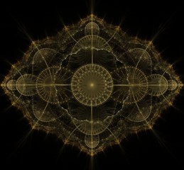 Wall Mural - Dark gold fractal mandala on black background