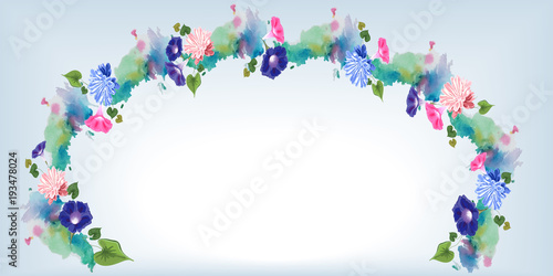 Fotografie, Obraz horizontal arch flowers aster bindweed watercolor