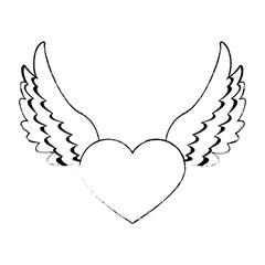 Sticker - Heart with wings and ribbon banner vector illustration graphic design