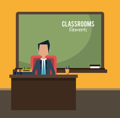 Sticker - Teacher in classroom cartoon vector illustration graphic design