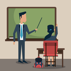 Poster - Teacher in classroom cartoon vector illustration graphic design