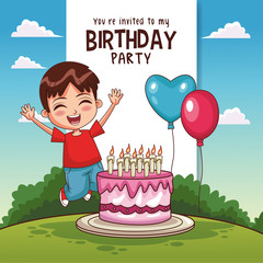 Wall Mural - Kids birthday party card invitation vector illustration graphic design