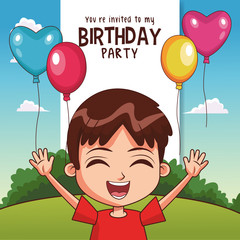 Wall Mural - Kids birthday party card invitation vector illustration graphic design