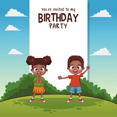 Wall Mural - Kids birthday party card invitation vector illustration graphic design