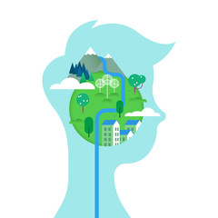 Wall Mural - Man with green planet in head for environment care