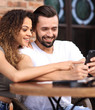 © ASDF - Beautiful couple having coffee on a date,having fun together.