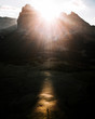 © Michael Schauer - Sunrise over Dolomites Alpe di Siusi with single tree right where the sunbeam hits