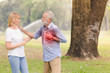 © kasipat - Senior men cardiac arrest heart attack in park.Severe heartache