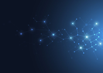 Abstract connecting dots and lines molecule background. Connection science compounds, medical, technology or scientific concept background. Vector illustration