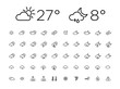 © petovarga - Set of 50 simple modern thin line weather icons for web or mobile app. Clean sharp outline flat design with day and night. Easy to change width of lines. Isolated black stroke on white backround.