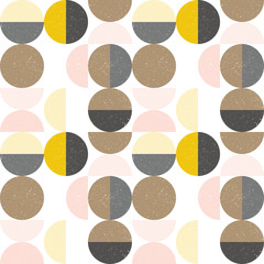 Modern vector abstract seamless geometric pattern with semi circles and circles in retro scandinavian style