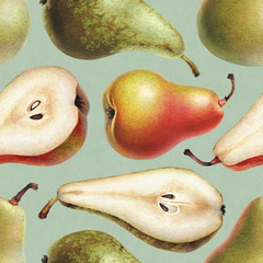 Wall Mural - Seamless pattern with watercolor illustrations of pears