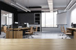 © ImageFlow - Black wall open space office corner, screen blur