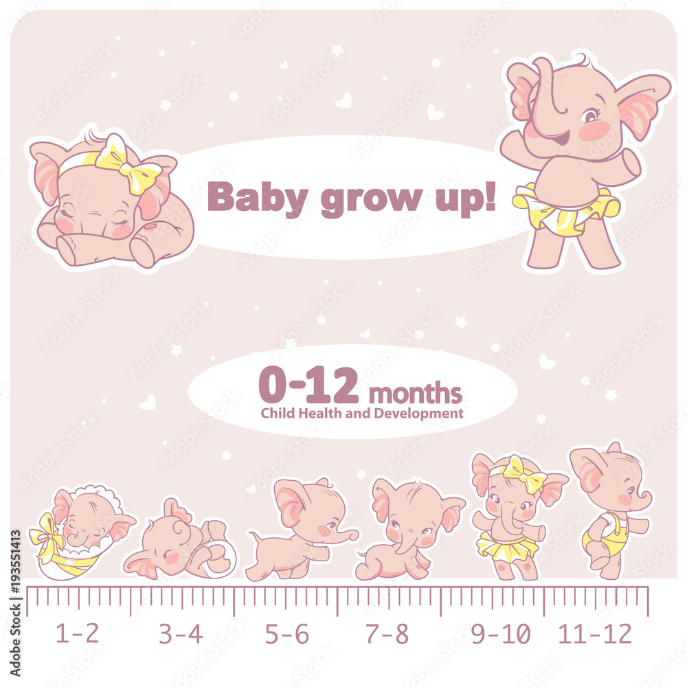 Vetor Set of baby health and development icon. Infographic of baby ...